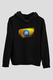 Kalmukya - Kalmykia Bayrağı Baskılı Unisex Siyah Hoodie