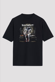 Kamelot Baskılı Unisex Siyah Oversize Tişört - Tshirt