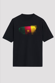 Kamerun - Cameroon Bayrağı Baskılı Unisex Siyah Oversize Tişört