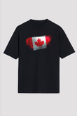 Kanada - Canada Bayrağı Baskılı Unisex Siyah Oversize Tişört