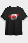 Kanada - Canada Bayrağı Baskılı Unisex Siyah Tişört