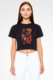 Kanaviçe Siyah  Crop Top Tişört