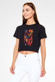 Kanaviçe Siyah  Crop Top Tişört