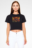 Kanaviçe Siyah  Crop Top Tişört