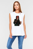 Kane Baskılı Beyaz Unisex Kolsuz Tişört - Tshirt