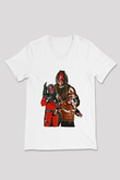 Kane Baskılı Beyaz Unisex V Yaka Tişört - Tshirt