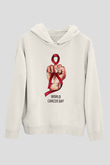 Kanser Günü Baskılı Beyaz Unisex Kapüşonlu Sweatshirt