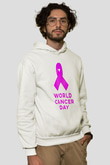 Kanser Günü Baskılı Beyaz Unisex Kapüşonlu Sweatshirt