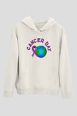 Kanser Günü Baskılı Beyaz Unisex Kapüşonlu Sweatshirt