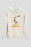Kanser Günü Baskılı Beyaz Unisex Kapüşonlu Sweatshirt