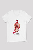 Kanser Günü Baskılı Beyaz Unisex V Yaka Tişört - Tshirt