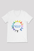 Kanser Günü Baskılı Beyaz Unisex V Yaka Tişört - Tshirt