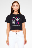 Kanser Günü Baskılı Siyah Crop Top Kadın Tişört - Tshirt