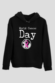 Kanser Günü Baskılı Unisex Siyah Hoodie