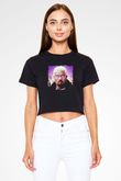 Kanye West Baskılı Crop Top Siyah Kadın Tişört