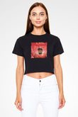 Kanye West Baskılı Crop Top Siyah Kadın Tişört