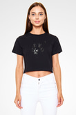 Kaplan Baskılı  Siyah  Crop Top Tişört
