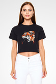 Kaplan Siyah Crop Top Tişört