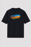 Karakalpakistan - Karakalpakstan Bayrağı Baskılı Unisex Siyah Oversize Tişört
