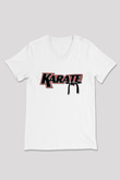 Karate Beyaz Unisex V Yaka Tişört T-Shirt