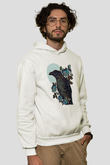 Karga Baskılı Beyaz Unisex Hoodie