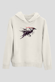 Karga Baskılı Beyaz Unisex Hoodie