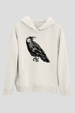 Karga Baskılı Beyaz Unisex Hoodie