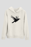 Karga Baskılı Beyaz Unisex Hoodie