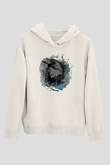 Karga Baskılı Beyaz Unisex Hoodie