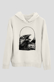 Karga Baskılı Beyaz Unisex Hoodie