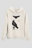Karga Baskılı Beyaz Unisex Hoodie