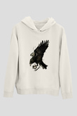 Karga Baskılı Beyaz Unisex Hoodie