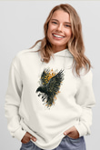 Karga Baskılı Beyaz Unisex Hoodie