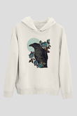 Karga Baskılı Beyaz Unisex Hoodie