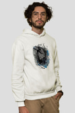 Karga Baskılı Beyaz Unisex Hoodie