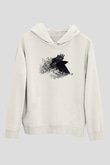 Karga Baskılı Beyaz Unisex Hoodie