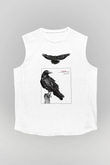 Karga Baskılı Beyaz Unisex Kolsuz Tişört - Tshirt