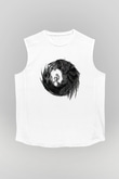 Karga Baskılı Beyaz Unisex Kolsuz Tişört - Tshirt