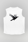 Karga Baskılı Beyaz Unisex Kolsuz Tişört - Tshirt