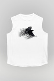 Karga Baskılı Beyaz Unisex Kolsuz Tişört - Tshirt