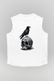 Karga Baskılı Beyaz Unisex Kolsuz Tişört - Tshirt