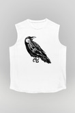 Karga Baskılı Beyaz Unisex Kolsuz Tişört - Tshirt
