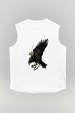 Karga Baskılı Beyaz Unisex Kolsuz Tişört - Tshirt