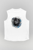 Karga Baskılı Beyaz Unisex Kolsuz Tişört - Tshirt