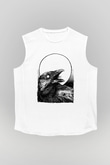 Karga Baskılı Beyaz Unisex Kolsuz Tişört - Tshirt