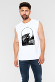 Karga Baskılı Beyaz Unisex Kolsuz Tişört - Tshirt