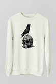 Karga Baskılı Beyaz Unisex Sweatshirt