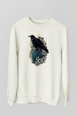 Karga Baskılı Beyaz Unisex Sweatshirt