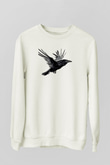 Karga Baskılı Beyaz Unisex Sweatshirt