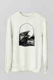 Karga Baskılı Beyaz Unisex Sweatshirt